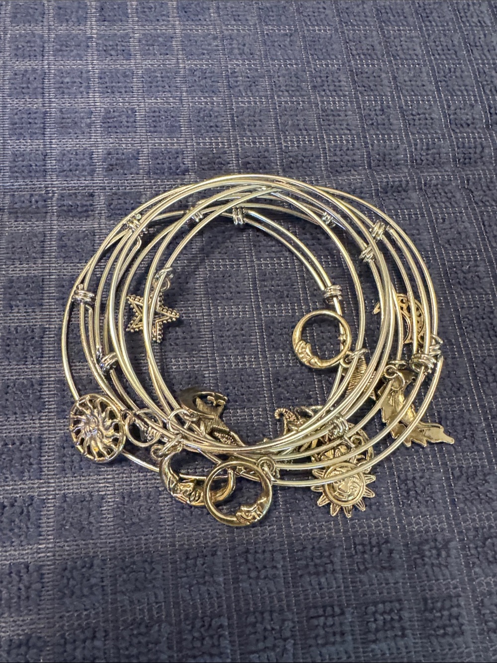 Gold Sun, Star & Dolphin Charm Bangle Bracelet